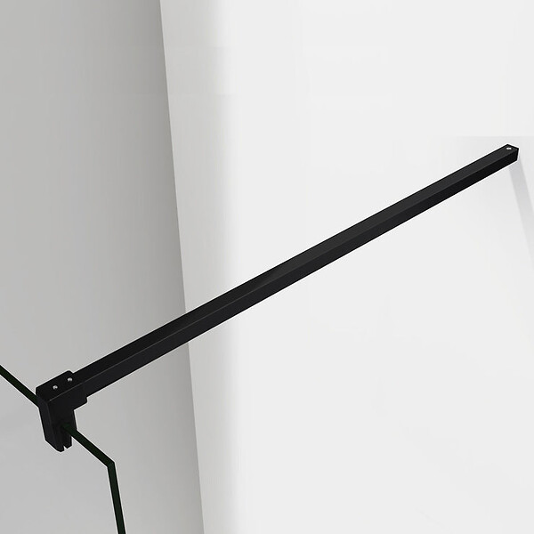 AICA SANITAIRE - Paroi de douche 150x200cm avec barre de fixation 140cm en carré, profilé noir mat, AICA paroi de douche à l'italienne en 8mm verre securit anticalcaire - large