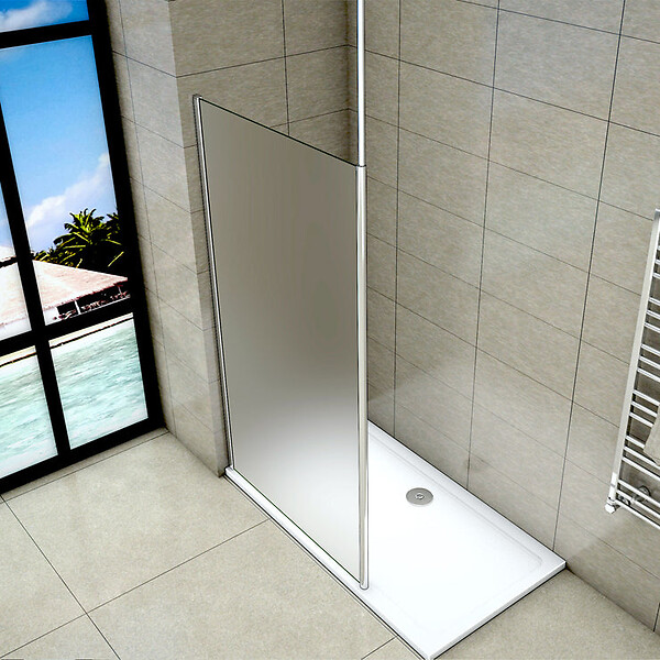 AICA SANITAIRE - Paroi de douche sablé 100x200cm avec barre de fixation au plafond 203-320cm, paroi de douche à l'italienne en 8mm verre dépoli et anticalcaire - large