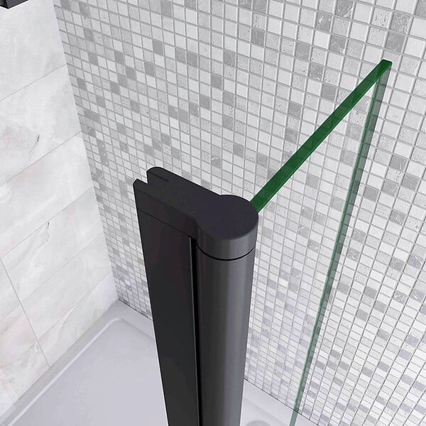 AICA SANITAIRE - Volet pivotant seul 40x200cm pour paroi de douche italienne noire en verre 8mm, retour pivotant à 180°, verre anticalcaire - large
