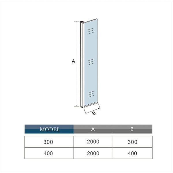 AICA SANITAIRE - Volet pivotant seul 40x200cm pour paroi de douche italienne noire en verre 8mm, retour pivotant à 180°, verre anticalcaire - large