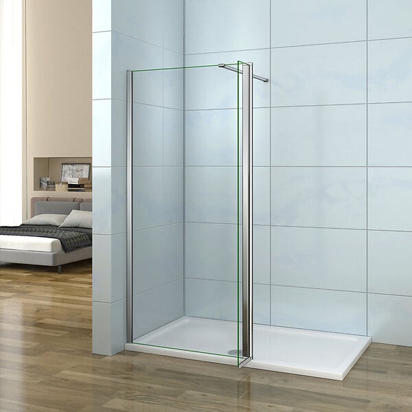 AICA SANITAIRE - Paroi de douche 80+40x200cm avec barre de fixation 90cm recoupable, verre 8mm clair de sécurité, AICA paroi de douche à l'italienne avec retour pivotant 40cm - large