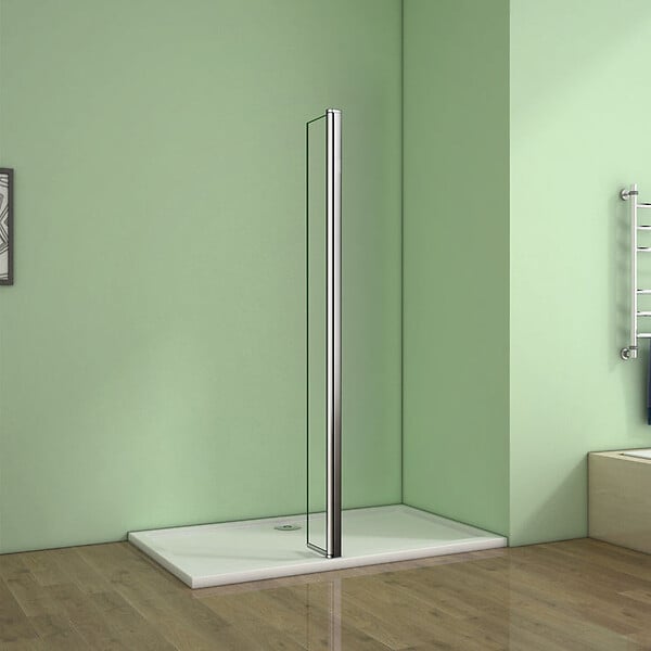 AICA SANITAIRE - Volet pivotant seul 30x200cm pour paroi de douche italienne en verre 8mm, retour pivotant à 180°, verre anticalcaire - large