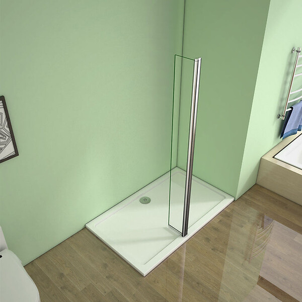 AICA SANITAIRE - Volet pivotant seul 30x200cm pour paroi de douche italienne en verre 8mm, retour pivotant à 180°, verre anticalcaire - large
