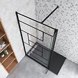 AICA SANITAIRE - Paroi de douche à l'italienne 90+40x200cm avec barre de fixation noire 90cm recoupable, paroi de douche style modèle avec retour pivotant 40cm en noir mat - vignette