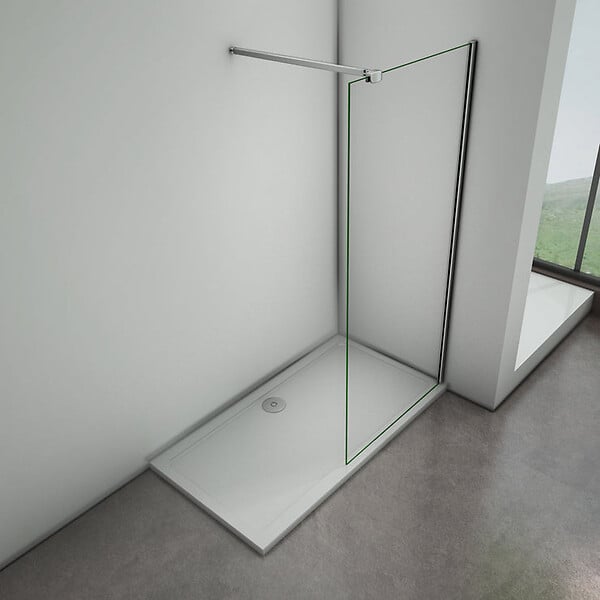 AICA SANITAIRE - Paroi de douche 60x200cm avec barre de fixation 90cm avec grande pince, profilé en chromé, AICA paroi de douche à l'italienne en 8mm verre anticalcaire et securit - large