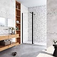 AICA SANITAIRE - Paroi de douche 80+40x200cm avec barre de fixation 90cm recoupable, AICA paroi de douche à l'italienne avec retour pivotant 40cm en 8mm verre anticalcaire, profilé noir mat - vignette