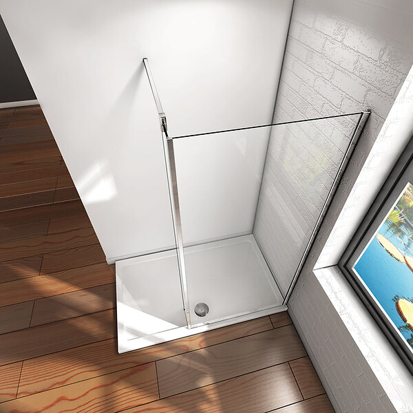 AICA SANITAIRE - Paroi de douche avec retour pivotant fixé 50+25x200cm avec barre de fixation 90cm en carré, AICA paroi de douche à l'italienne en 8mm verre anticalcaire - large