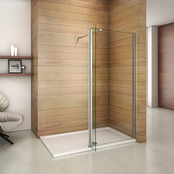 AICA SANITAIRE - Paroi de douche 70+30x200cm avec barre de fixation 73-120cm en carré, verre 8mm anticalcaire, AICA paroi de douche à l'italienne avec retour pivotant 30cm - large