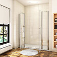 AICA SANITAIRE - Porte de douche battante H.197cm largeur réglable 134 à 139.4cm, porte de douche pivotante à 180° avec 2 éléments fixes en 6mm verre securit anticalcaire - vignette
