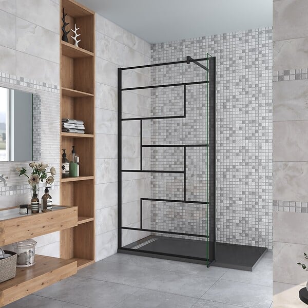 AICA SANITAIRE - Paroi de douche à l'italienne 90+30x200cm avec barre de fixation noire 90cm en carré, paroi de douche style modèle avec retour pivotant 30cm en noir mat - large