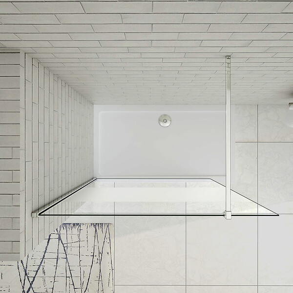 AICA SANITAIRE - Paroi de douche 90x200cm avec barre de fixation 90cm en carré, AICA paroi de douche à l'italienne en 8mm verre bande centrale dépoli - large