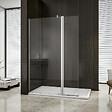 AICA SANITAIRE - Paroi de douche 60+30x200cm avec barre de fixation 140cm en carré, verre 8mm anticalcaire, AICA paroi de douche à l'italienne avec retour pivotant 30cm - vignette