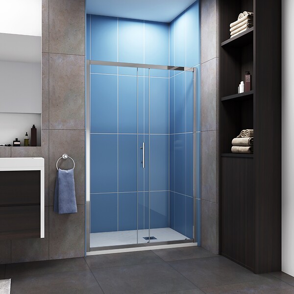 AICA SANITAIRE - Porte de douche coulissante 120x190cm en 5mm verre trempé, AICA porte de douche Hauteur 190cm Installation en niche - large