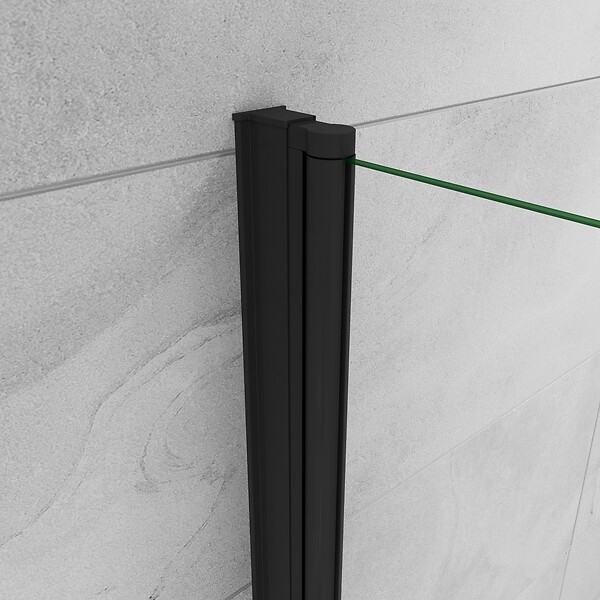 AICA SANITAIRE - Paroi de douche italienne pivotante 35x200cm, AICA paroi de douche retour pivotant mural en verre 8mm anticalcaire, profilé noir mat - large
