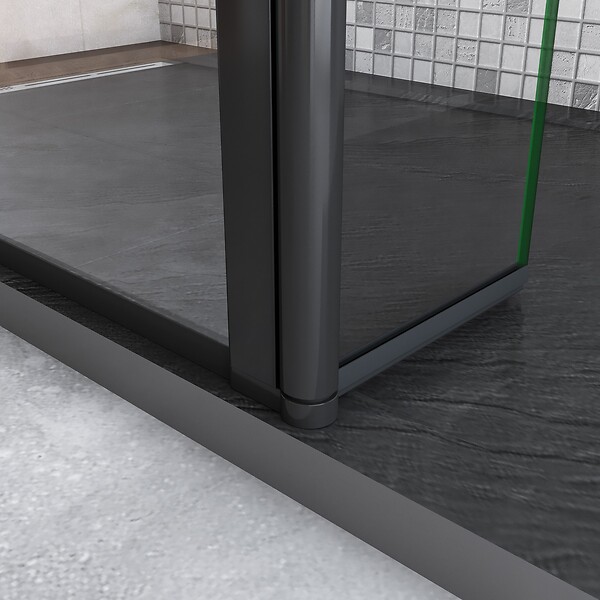 AICA SANITAIRE - Paroi de douche à l'italienne 100+30x200cm avec barre de fixation noire 70-120cm en cylindrique, paroi de douche style modèle avec retour pivotant 30cm en noir mat - large