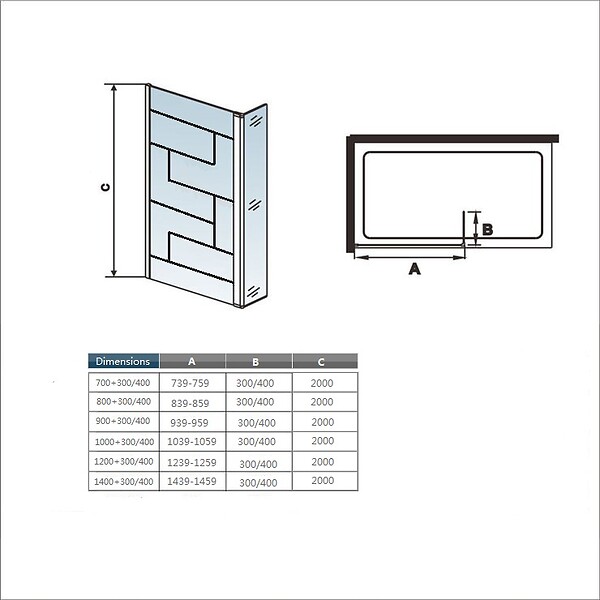AICA SANITAIRE - Paroi de douche à l'italienne 100+30x200cm avec barre de fixation noire 70-120cm en cylindrique, paroi de douche style modèle avec retour pivotant 30cm en noir mat - large