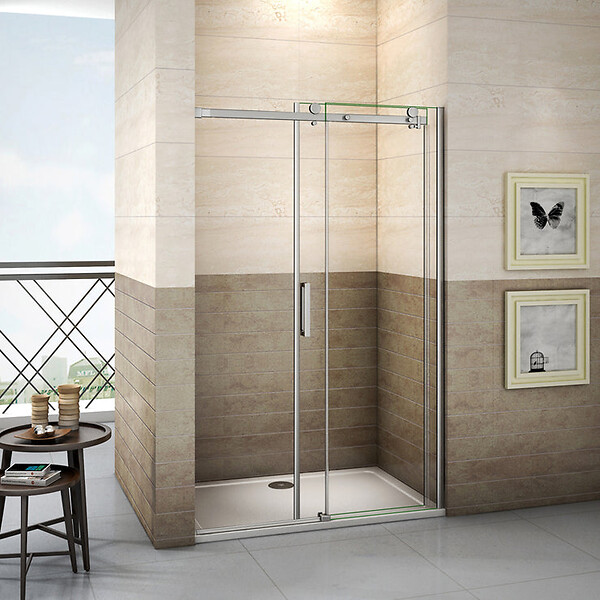 AICA SANITAIRE - Porte de douche coulissante 120cm Hauteur 195cm en verre 8mm securit anticalcaire, porte de douche installée en niche - large