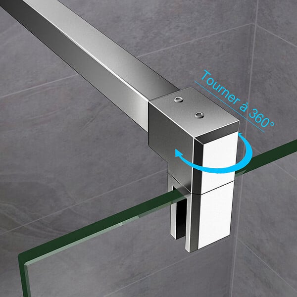 AICA SANITAIRE - Paroi de douche 110x200cm verre 10mm avec barre de fixation 90cm en carré, AICA paroi de douche à l'italienne en verre securit anticalcaire - large