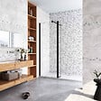 AICA SANITAIRE - Paroi de douche 80+40x200cm avec barre de fixation 90cm en carré, AICA paroi de douche à l'italienne avec retour pivotant 40cm en 8mm verre anticalcaire, profilé noir mat - vignette