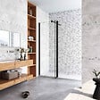 AICA SANITAIRE - Paroi de douche 80+40x200cm avec barre de fixation 90cm en carré, AICA paroi de douche à l'italienne avec retour pivotant 40cm en 8mm verre anticalcaire, profilé noir mat - vignette
