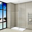 AICA SANITAIRE - Paroi de douche 140x200cm avec barre de fixation au plafond 203-320cm, profilé en chromé, AICA paroi de douche à l'italienne en 8mm verre anticalcaire et securit - vignette