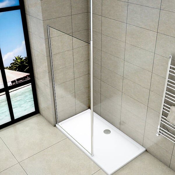 AICA SANITAIRE - Paroi de douche 140x200cm avec barre de fixation au plafond 203-320cm, profilé en chromé, AICA paroi de douche à l'italienne en 8mm verre anticalcaire et securit - large