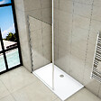 AICA SANITAIRE - Paroi de douche 140x200cm avec barre de fixation au plafond 203-320cm, profilé en chromé, AICA paroi de douche à l'italienne en 8mm verre anticalcaire et securit - vignette