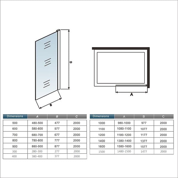 AICA SANITAIRE - Paroi de douche 140x200cm avec barre de fixation au plafond 203-320cm, profilé en chromé, AICA paroi de douche à l'italienne en 8mm verre anticalcaire et securit - large