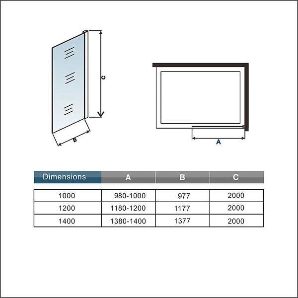 AICA SANITAIRE - Paroi de douche grise 140x200cm avec barre de fixation 140cm recoupable, paroi de douche à l'italienne en 8mm verre anticalcaire - large