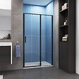 AICA SANITAIRE - Porte de douche pivotante 140x185cm profilé noir mat Installation en niche, verre securit anticalcaire - vignette
