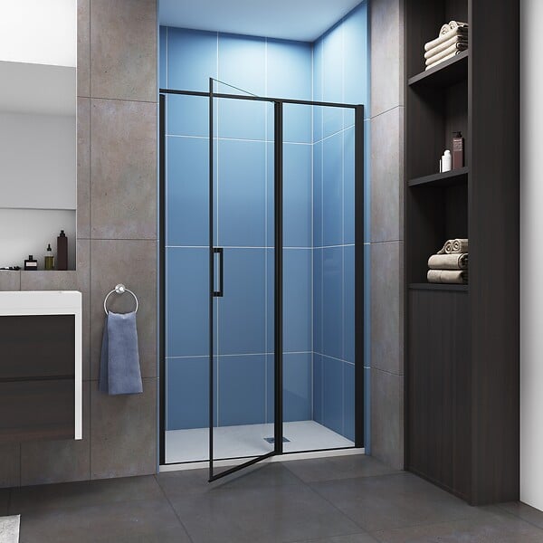 AICA SANITAIRE - Porte de douche pivotante 140x185cm profilé noir mat Installation en niche, verre securit anticalcaire - large