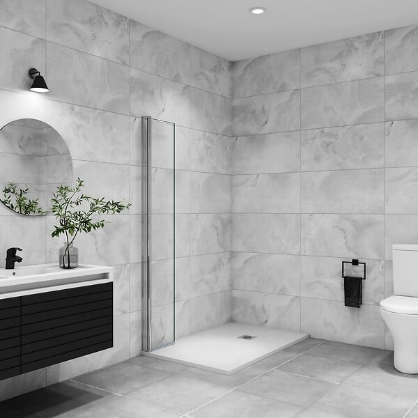 AICA SANITAIRE - Paroi de douche italienne pivotante 35x200cm, AICA paroi de douche retour pivotant mural en verre 8mm anticalcaire, profilé chromé - large