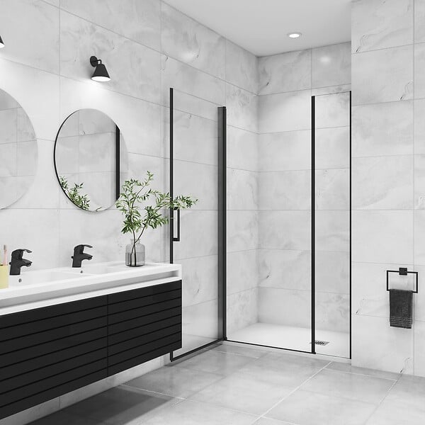 AICA SANITAIRE - Porte de douche pivotante 110x200cm avec un élément fixe Porte de douche noire Hauteur 200cm en 8mm verre anticalcaire - large
