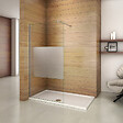 AICA SANITAIRE - Paroi de douche 140x200cm avec barre de fixation 70-120cm en cylindrique, AICA paroi de douche à l'italienne en 8mm verre bande centrale dépoli - vignette