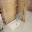 AICA SANITAIRE - Paroi de douche 140x200cm avec barre de fixation 70-120cm en cylindrique, AICA paroi de douche à l'italienne en 8mm verre bande centrale dépoli - vignette
