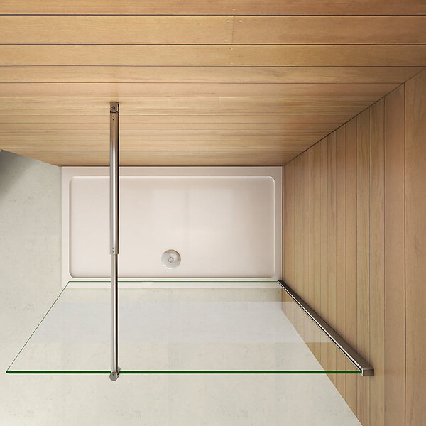 AICA SANITAIRE - Paroi de douche 140x200cm avec barre de fixation 70-120cm en cylindrique, AICA paroi de douche à l'italienne en 8mm verre bande centrale dépoli - large