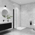 AICA SANITAIRE - Paroi de douche italienne pivotante 45x200cm, AICA paroi de douche retour pivotant mural en verre 8mm anticalcaire, profilé noir mat - vignette