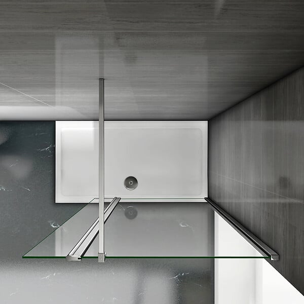 AICA SANITAIRE - Paroi de douche 100+40x200cm avec barre de fixation 140cm en carré, verre 8mm clair de sécurité, AICA paroi de douche à l'italienne avec retour pivotant 40cm - large