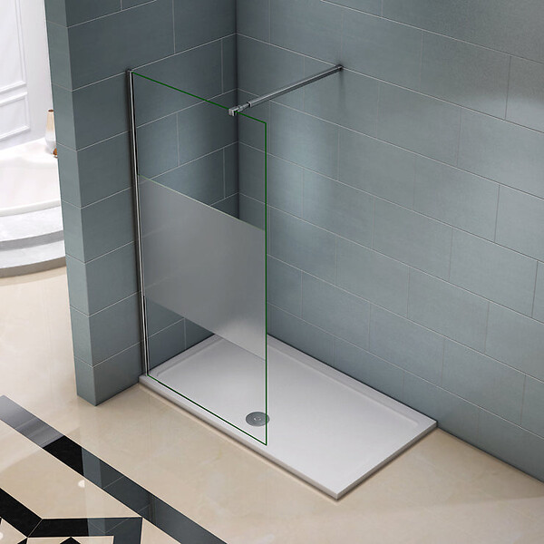 AICA SANITAIRE - Paroi de douche 120x200cm avec barre de fixation 73-120cm en carré, AICA paroi de douche à l'italienne en 8mm verre bande centrale dépoli - large