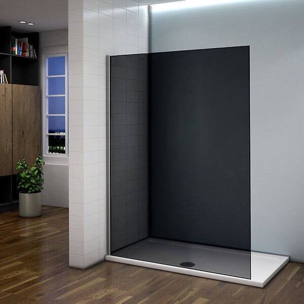AICA SANITAIRE - Paroi de douche à l'italienne 120x200cm en verre 8mm fumé et anticalcaire, paroi de douche foncée, sans barre de fixation - large