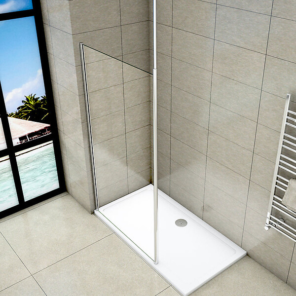 AICA SANITAIRE - Paroi de douche 40x200cm avec barre de fixation au plafond 203-320cm, profilé en chromé, AICA paroi de douche à l'italienne en 8mm verre anticalcaire et securit - large