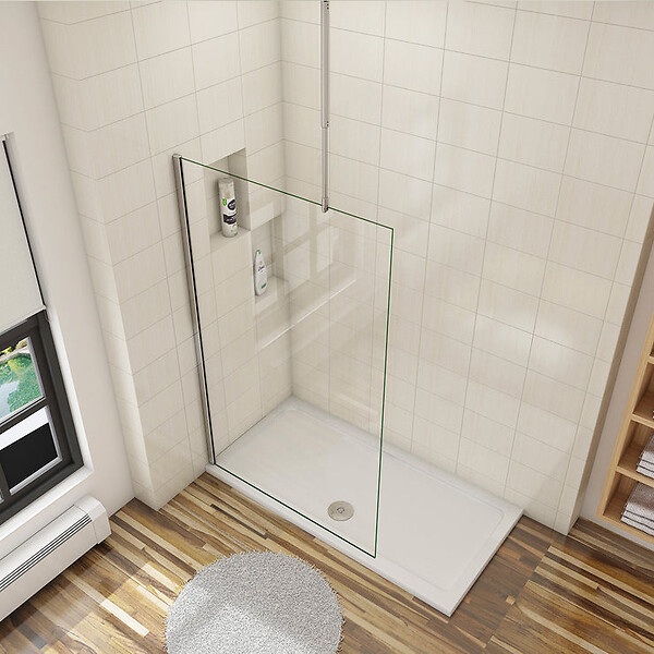 AICA SANITAIRE - Paroi de douche 60x200cm avec barre de fixation au plafond 90-150cm, profilé en chromé, AICA paroi de douche à l'italienne en 8mm verre anticalcaire et securit - large
