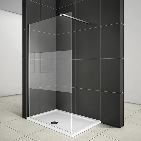 AICA SANITAIRE - Paroi de douche 110x200cm avec barre de fixation 90cm pince renforcée, AICA paroi de douche à l'italienne en 8mm verre bande centrale dépoli - large
