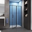 AICA SANITAIRE - Porte de douche pivotante 90x185cm profilé noir mat Installation en niche, verre securit anticalcaire - vignette