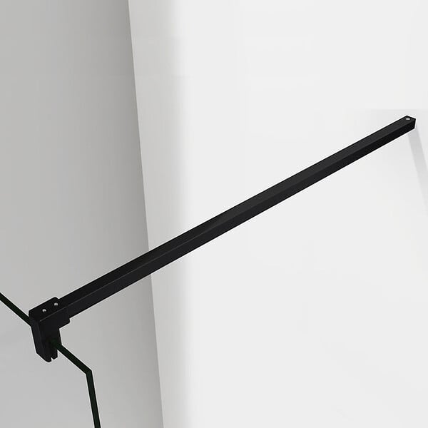 AICA SANITAIRE - Paroi de douche 60x200cm avec barre de fixation 140cm en carré, profilé noir mat, AICA paroi de douche à l'italienne en 8mm verre securit anticalcaire - large