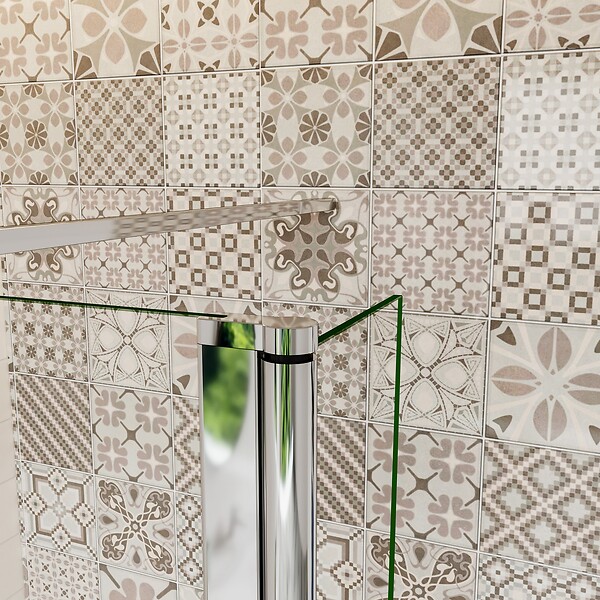 AICA SANITAIRE - Paroi de douche 140+40x200cm avec barre de fixation 90cm en carré, verre 8mm clair de sécurité, AICA paroi de douche à l'italienne avec retour pivotant 40cm - large