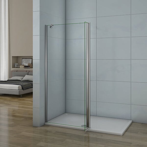 AICA SANITAIRE - Paroi de douche 50+30x200cm avec barre de fixation d'angle 45cm, verre 8mm anticalcaire, AICA paroi de douche à l'italienne avec retour pivotant 30cm - large