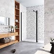 AICA SANITAIRE - Paroi de douche 110+30x200cm avec barre de fixation 90cm en carré, AICA paroi de douche à l'italienne avec retour pivotant 30cm en 8mm verre anticalcaire, profilé noir mat - vignette
