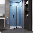AICA SANITAIRE - Porte de douche pivotante 120x185cm profilé noir mat Installation en niche, verre securit anticalcaire - vignette
