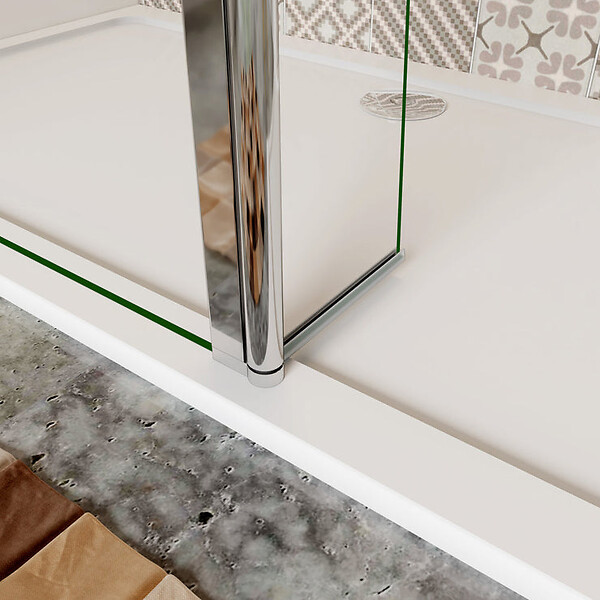 AICA SANITAIRE - Paroi de douche à l'italienne 120+30x200cm avec barre de fixation 90cm en carré, paroi de douche bande central dépoli avec retour pivotant - large